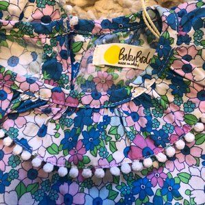 Baby Boden girls floral blue jumper overall  romper 12-18 months easter pom poms